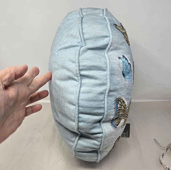 The Farmhouse Rachel Ashwell 17 Inch Round Pillow Beaded Butterflies Decorative - Picture 6 of 9